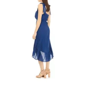 Luxology Dress Womens Blue Aline HighLow Adjustable‎ TieStrap Midi Boho Flowy thumbnail 4