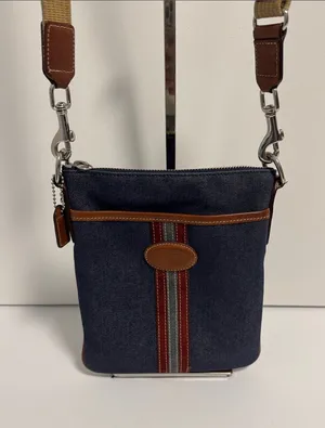 Coach Heritage Stripe Denim Vintage Crossbody Denim and Leather Trim thumbnail 1