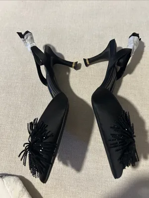 Kenneth Cole New York Umi Pom Pom Pumps, Black Satin. size 7.5, NEW with Box thumbnail 8