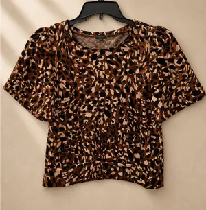 Ann Taylor Factory Women Top L Brown Leopard Puff Sleeve Knit Animal Print thumbnail 1