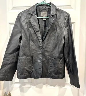 Uniform John Paul Richard Black Genuine Leather Blazer Jacket Size 8 RN 95619 thumbnail 1