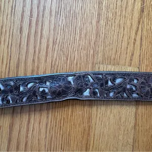 Shyanne Brown Leather Embroidered Belt Rose Gold Details XL Etched Flower thumbnail 5