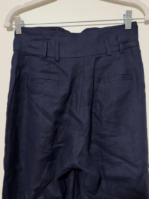 Stillwater Linen Knotch Waist Pants Size Small Navy Blue Coastal Beach Wide Leg thumbnail 8