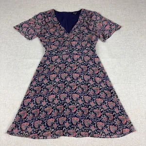 Madewell Dress Womens 6 Blue Floral V-Neck Short Sleeve Fit Flare Lined Chiffon thumbnail 1