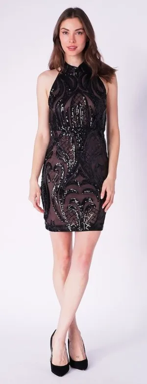 Badgley Mischka Black Sequin Dress Size 4 thumbnail 1