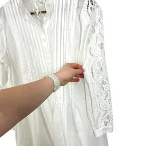 Madewell‎ Pintuck Lace Mini Dress White Cotton Eyelet Long Sleeve NU568 XXS NEW thumbnail 6