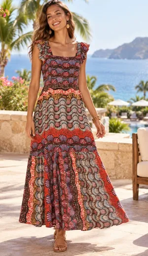 Anthropologie COREY LYNN CALTER Doriane Midi Dress Print Ruffled Abstract XS thumbnail 1