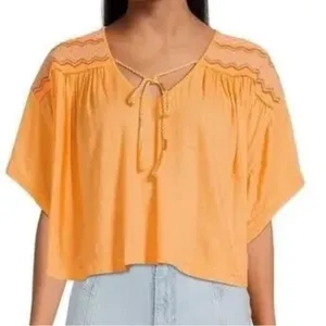 Free People Orange Blouse with Embroidered Details thumbnail 2