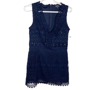 Lulu’s Take Me Dancing Navy Blue Crochet Lace Sleeveless Mini Dress size M thumbnail 2