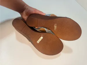 Italina Blue Striped Fabric Wedge Sandals thumbnail 9