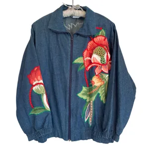 Vintage Southern Stitches Denim‎ Appliqué Embroidered Bomber Jacket Womens M USA thumbnail 1