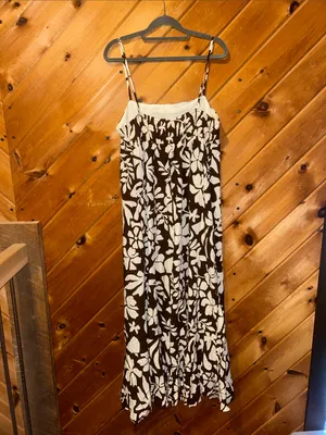 Paper Heart Brown and White Tropical Floral Print Tiered Maxi Dress NWT thumbnail 6