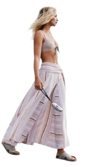 Free People Boho Striped Wrap Skirt Tie Waist Pastel Neutral. Approx S/M thumbnail 2