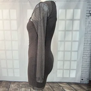 Motel Rocks 🔥5/$25 sale🔥 Brown and Neutral Plaid Pattern with Cutouts and Sheer Sleeve thumbnail 6