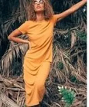 Free People FP‎ Beach Mustard Yellow Ribbed Maxi Dress Short Sleeve Small NEW thumbnail 1