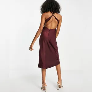 ASOS DESIGN bias cut midi dress with‎ scoop back in satin twill C17 thumbnail 2