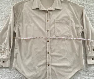 Small Beige Casual Button Down Long Sleeve with Oversized Fit Corduroy Style Tan thumbnail 5