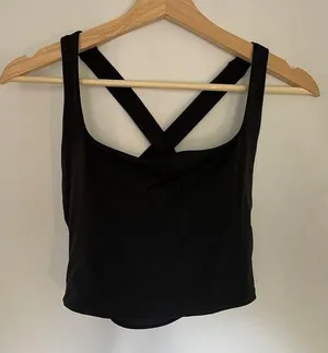Women's size small compression lined sports bra criss cross back crop top black thumbnail 1