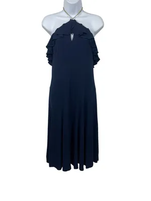 Lauren Ralph Lauren Navy Halter Cocktail Dress Gold Chain Neck Keyhole 8 thumbnail 2
