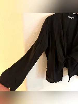 Tempo Paris Womens Top Cover Up Black 100% Linem Tie Front Size Large thumbnail 6