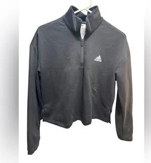 Adidas Black and white Quarter-Zip Pullover long sleeve crop top thumbnail 1