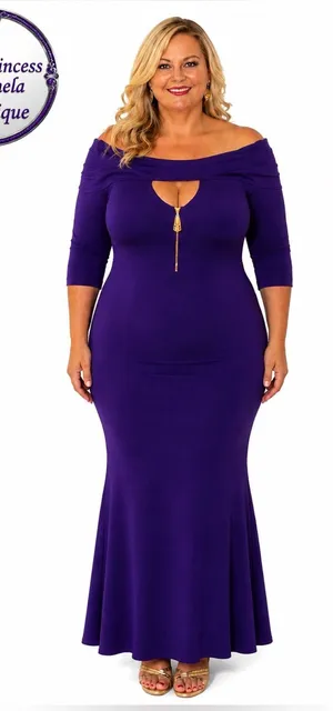 Royal Purple solid off the shoulder long dress. 2X/ PTP: 21 (42) - NWOT thumbnail 1
