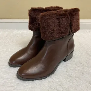 H By Halston Caroline Brown Leather Ankle Boot Faux Fur Size 7 thumbnail 4
