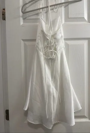 Little White Satin Corset Back Dress thumbnail 3
