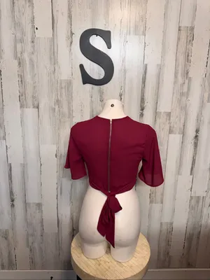 Charlotte Russe Burgundy V Neck Flutter Sleeve Crop Top Womens Small Back Zip Ti thumbnail 3