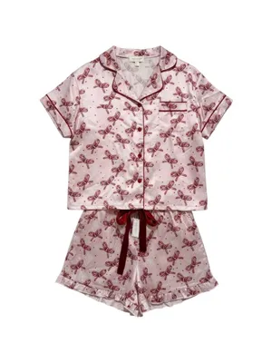 Simply Southern Candycane Bow Christmas Pajama Set Pink Satin XL Holiday PJs NWT thumbnail 4
