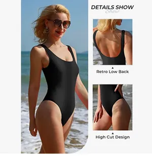 Summer Mae Women's One Piece Retro U Back Swimsuits Tummy Control Padding Bathing Suit High Cut Swimwear thumbnail 5