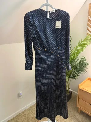SANDRO Button-embellished printed silk-twill midi dress NWT 42 US10 thumbnail 2