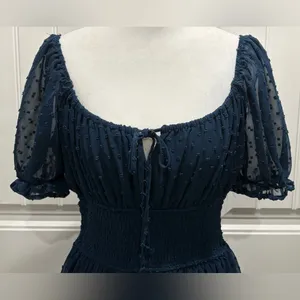 Altar'd State Navy Swiss Dot Puff Sleeve Mini Dress thumbnail 4