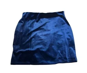 La Clef Blue Velvet Mini Skirt Size Large – Soft Stretchy Slit Front Party Skirt thumbnail 1