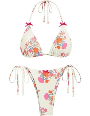 Seamoly LARGE Picot Trim Bow Halter Triangle String Tie Side Bikini Swimsuit NEW thumbnail 1