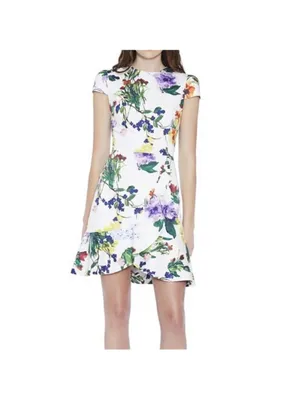 Alice + Olivia White Floral Kirby Mini Dress Size 6 thumbnail 3