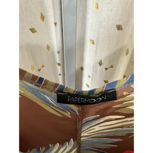 Papermoon Hawaiian Tropical Palm Leaves Mocha Midi Side Slits Slip Dress L thumbnail 4