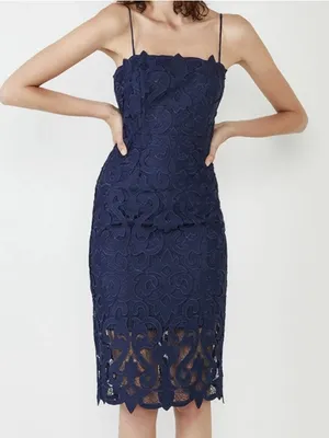 Bardot Women’s Lina Navy Lace Column Shift Square Neck Midi Dress Size 2 NWT thumbnail 1