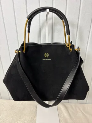 House Of Harlow 1960 Black Faux Suede Luxe‎ Satchel Wristlet Bag thumbnail 1