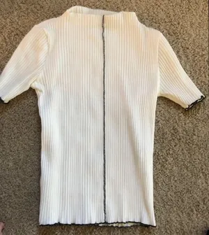 ZARA White short sleeve top with black contrast stitching never worn thumbnail 1