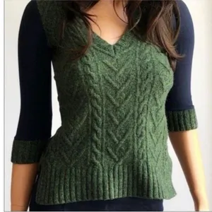 Pilcro and the Letterpress Dually Clad Wool Cable Knit Sweater Green/Navy Size L thumbnail 1