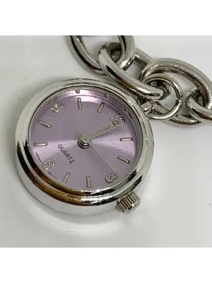 Silver tone quartz analog women’s watch 22mm purple dial up to 6.5” running thumbnail 2