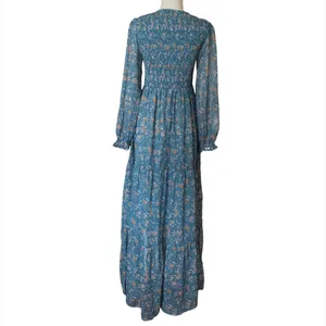 Flowy‎ Floral Maxi Dress Women’s Small Smocked Tiered Dress thumbnail 4