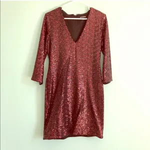 EXPRESS sequin v-neck burgundy dress thumbnail 3