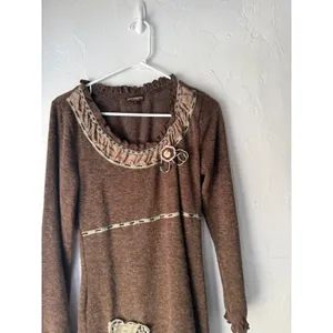 JOHN FASHION Y2k M Brown‎ Knit Sweater Dress Patchwork Forest Fairy Lagen Boho thumbnail 2