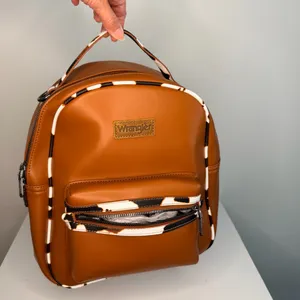 Wrangler Cognac Faux Leather Mini Backpack with Black & White Trim thumbnail 4
