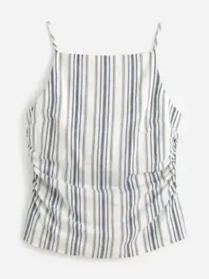 NWT Madewell Ruched Squareneck Tank in Linen-Cotton BROKEN ZIPPER thumbnail 1