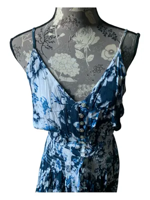 VICI Blue Floral Maxi Dress - Lightweight Spaghetti Strap thumbnail 2