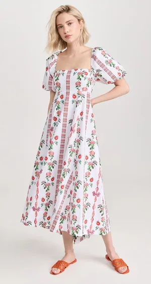 Hill House‎ Matilda Midi Dress Small Botanical Garden Floral Puff Sleeve Cottage thumbnail 1