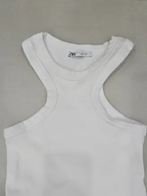 Zara White Ribbed Tank Top Size S thumbnail 4